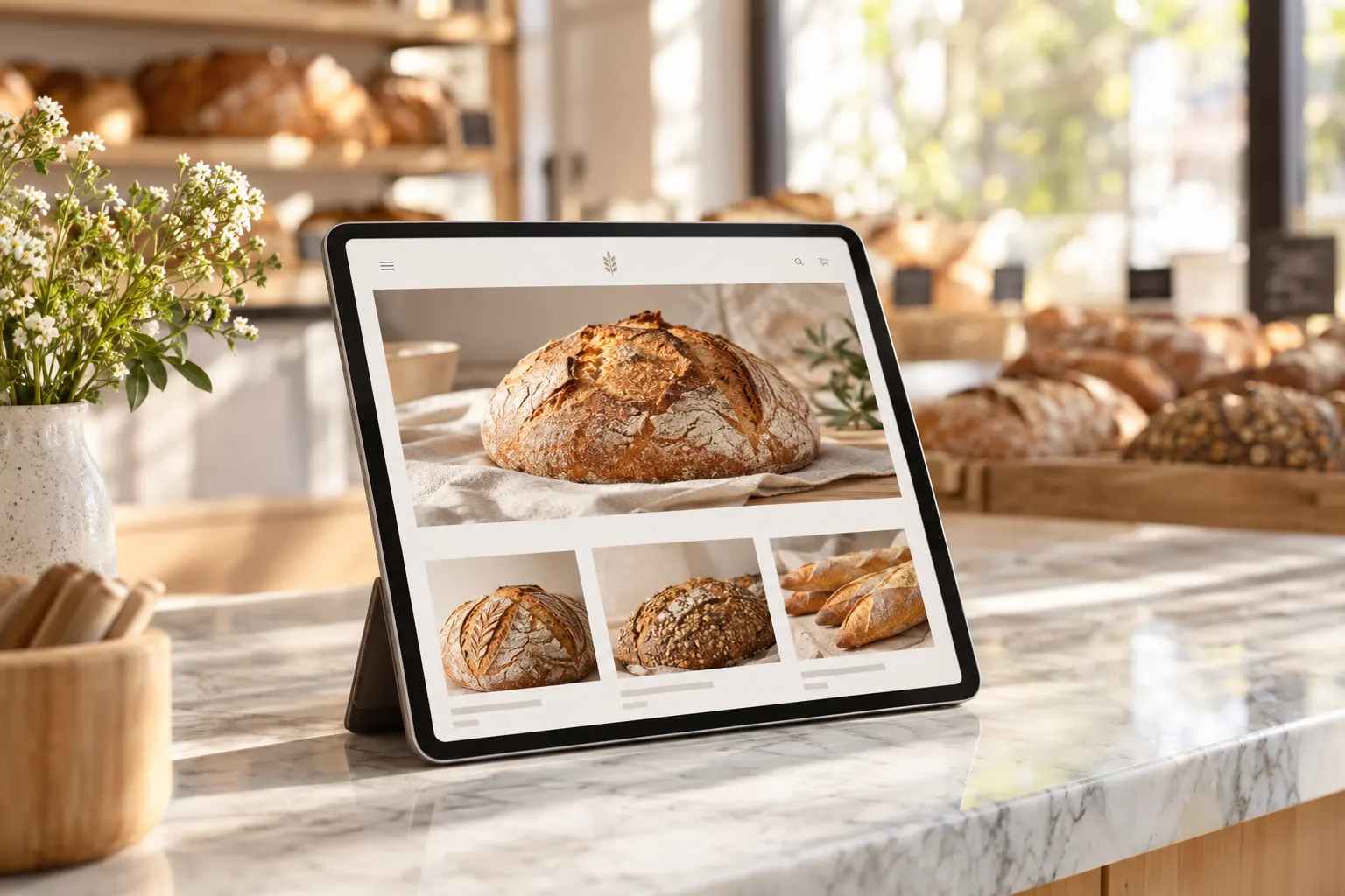 Concept: a bakery ordering website shown on a tablet